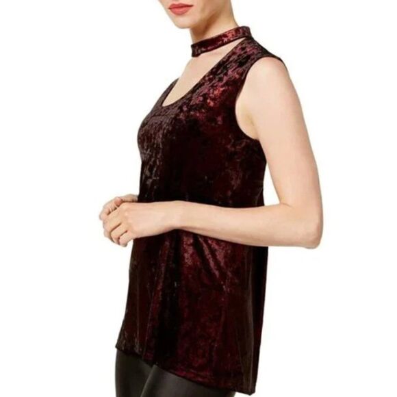 Vince Camuto Velvet Top Womens Small Burgundy Sleeveless Choker - Picture 2 of 9